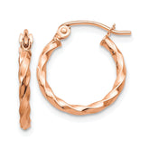14k Rose Gold Twisted Hoop Earrings, 16mm